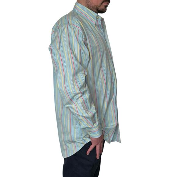 Vintage Button Down Shirt Mens Large Light Blue Striped Collared Button Up Shirt - Picture 5 of 8